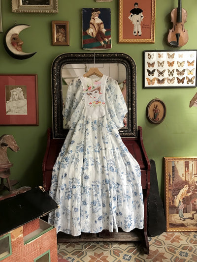 Unlogical Poem Puff Sleeve Ramie  Lace Dress