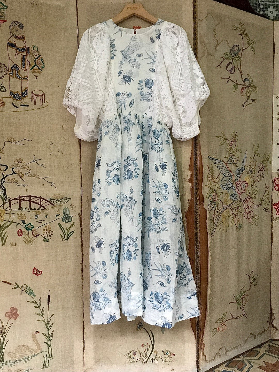 Unlogical Poem Puff Sleeve Ramie  Lace Dress