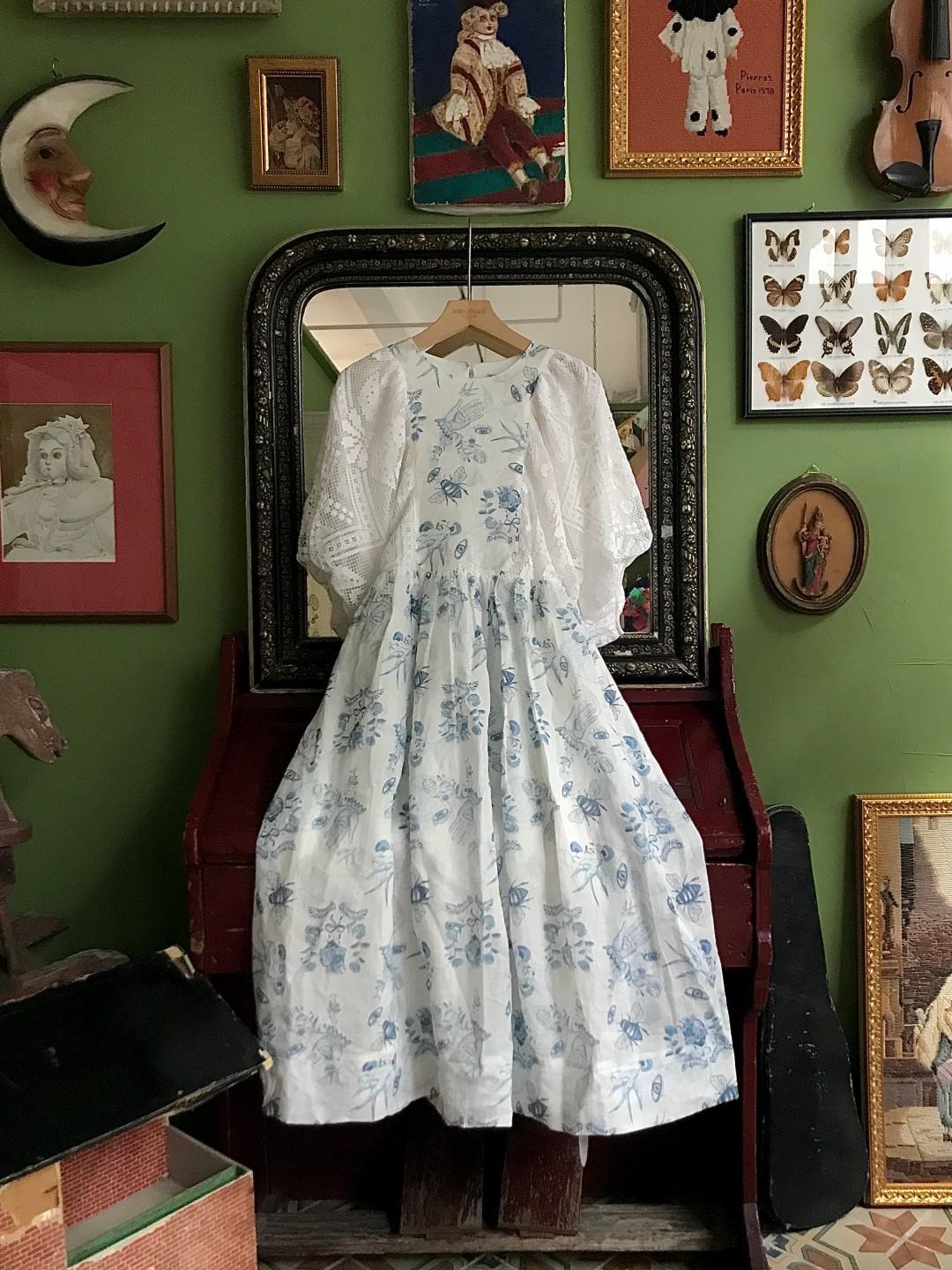 Unlogical Poem Puff Sleeve Ramie  Lace Dress