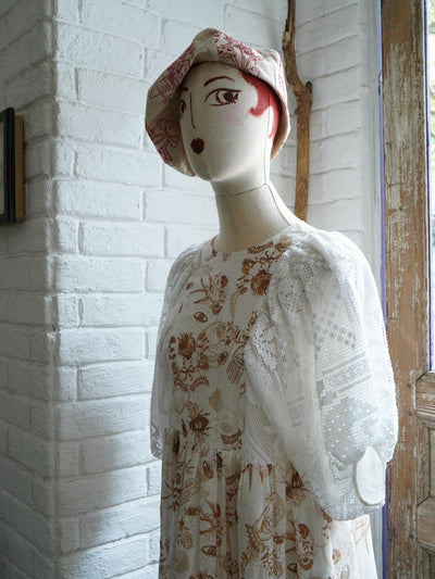Unlogical Poem Puff Sleeve Ramie  Lace Dress