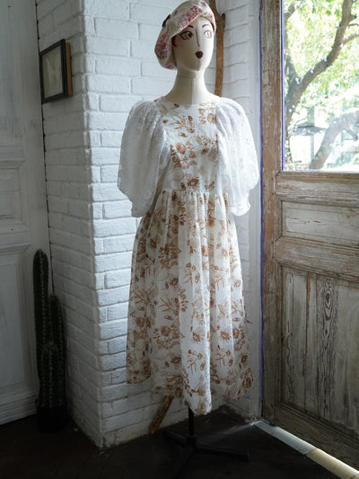 Unlogical Poem Puff Sleeve Ramie  Lace Dress