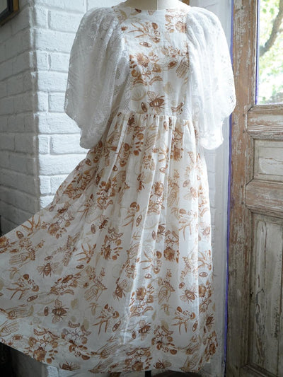 Unlogical Poem Puff Sleeve Ramie  Lace Dress