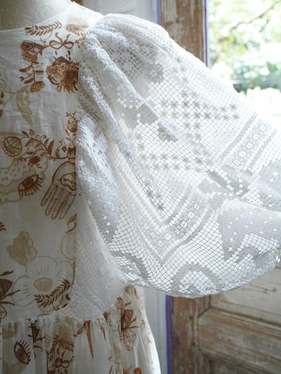 Unlogical Poem Puff Sleeve Ramie  Lace Dress