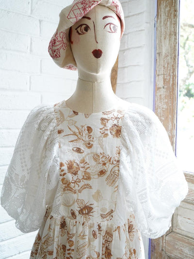 Unlogical Poem Puff Sleeve Ramie  Lace Dress