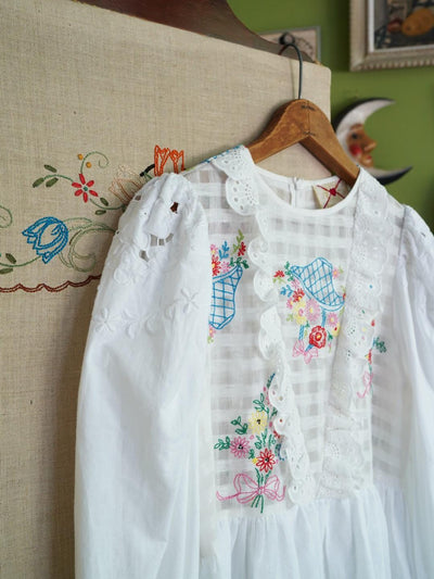Unlogical Poem Puff Sleeve Embroidered Dress