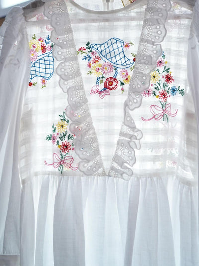 Unlogical Poem Puff Sleeve Embroidered Dress