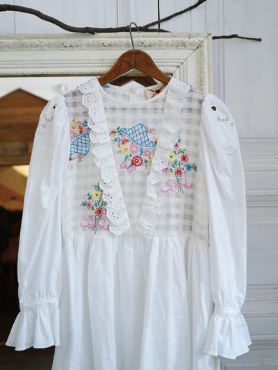 Unlogical Poem Puff Sleeve Embroidered Dress