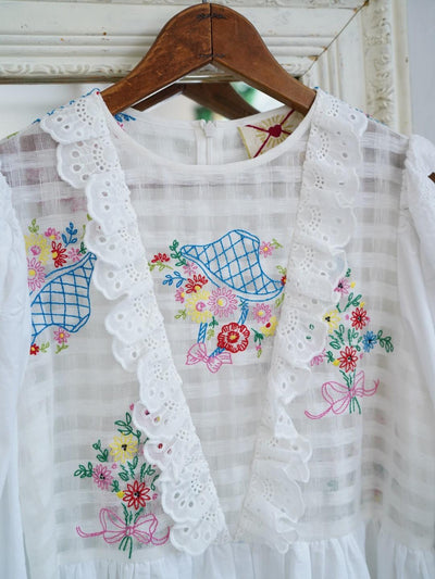 Unlogical Poem Puff Sleeve Embroidered Dress