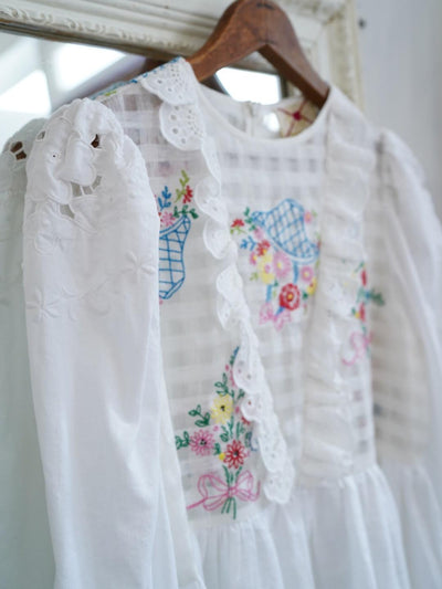 Unlogical Poem Puff Sleeve Embroidered Dress