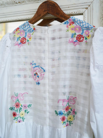 Unlogical Poem Puff Sleeve Embroidered Dress