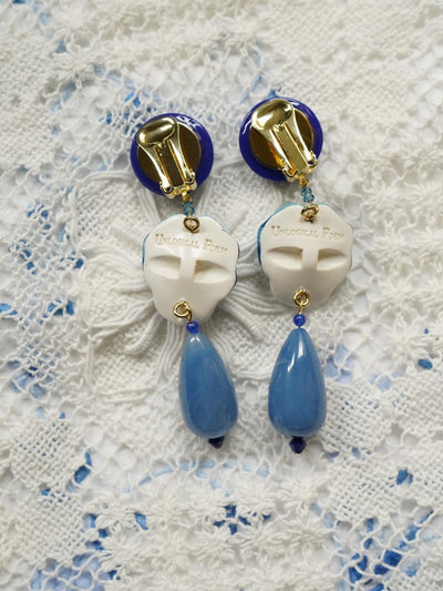 Unlogical Poem Blue Doll Handmade Ear Clips