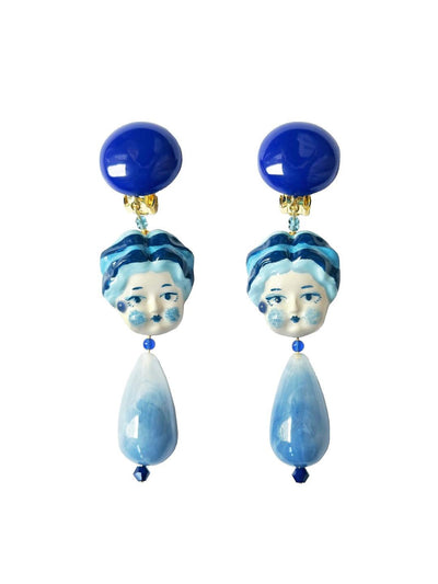Unlogical Poem Blue Doll Handmade Ear Clips