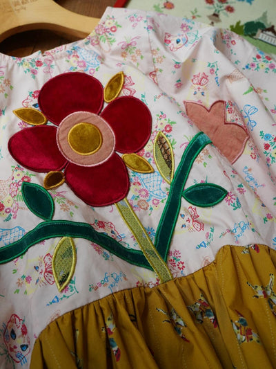 Unlogical Poem Hand-Painted Collage Embroidered Bat-Sleeve Blouse