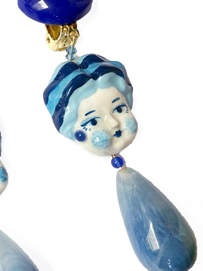 Unlogical Poem Blue Doll Handmade Ear Clips