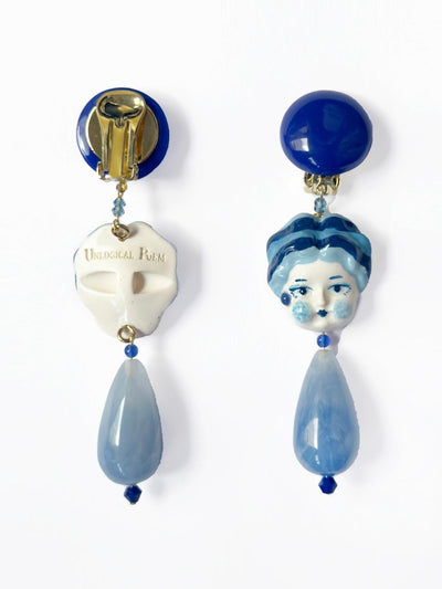 Unlogical Poem Blue Doll Handmade Ear Clips