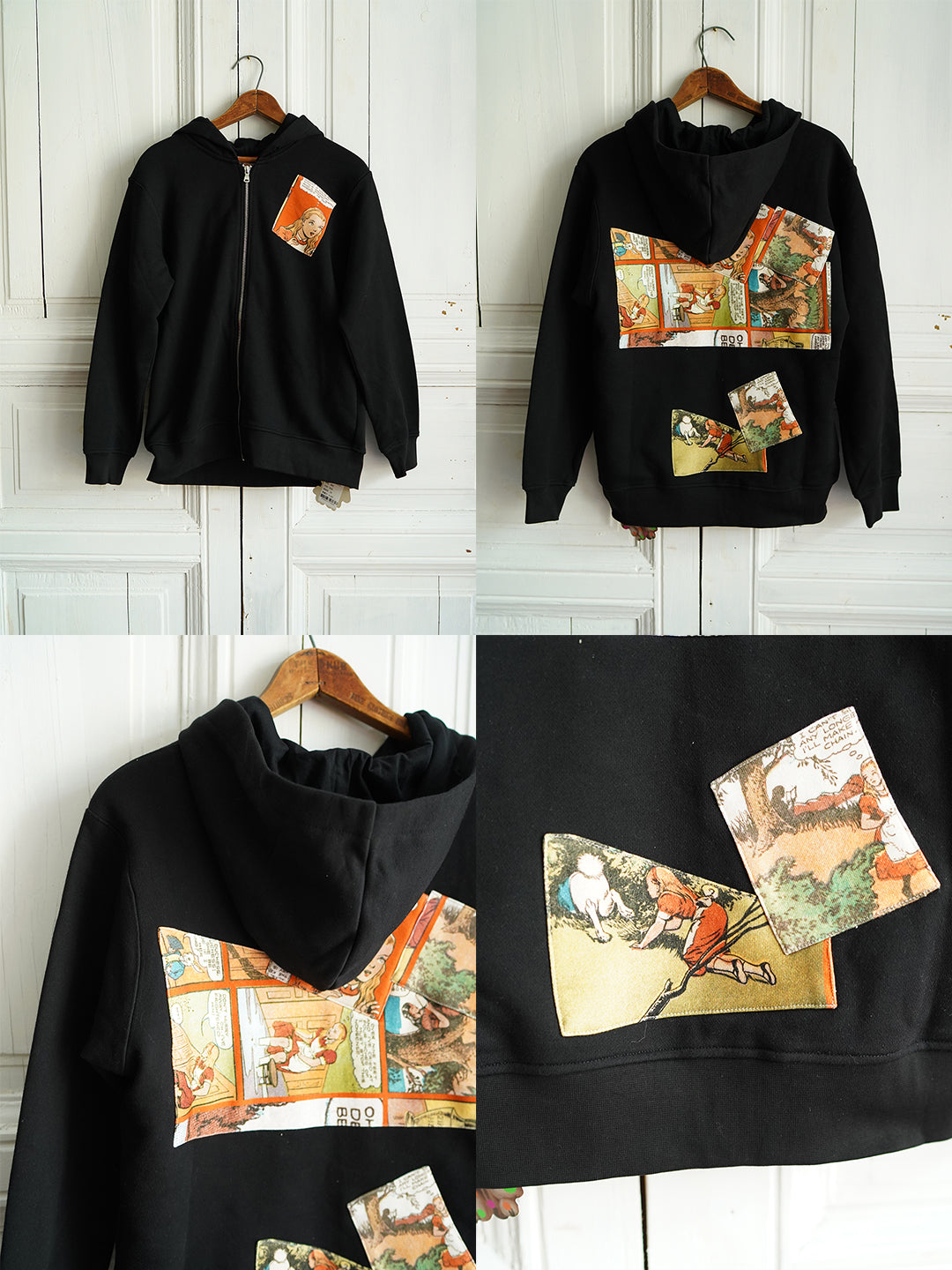 Unlogical Poem Alice in Wonderland Comic Print Collage Black Zip-up Hoodie