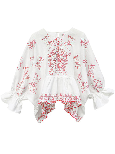 Unlogical Poem Retro Style Paper-cut Embroidery Cape Sleeve Blouse