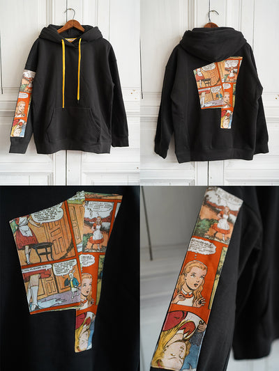 Unlogical Poem Alice in Wonderland Comic Print Collage Black Hoodie