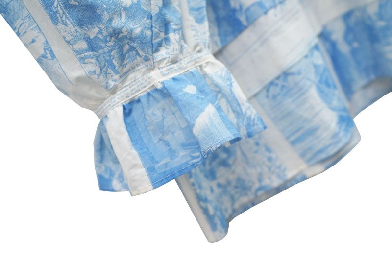 Unlogical Poem  Cape Collar Embroidery  Print and Puff Sleeves Blouse