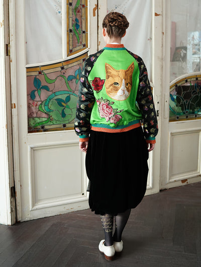 Unlogical Poem One-of-a-kind Patchwork cat illustration embroidery Souvenir Jacket