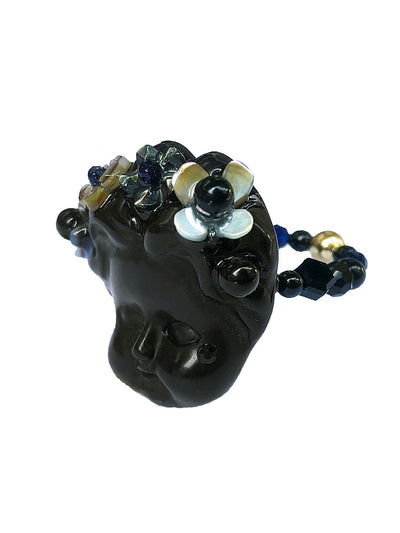 Unlogical Poem Black Flower Doll Handmade Beaded Ring