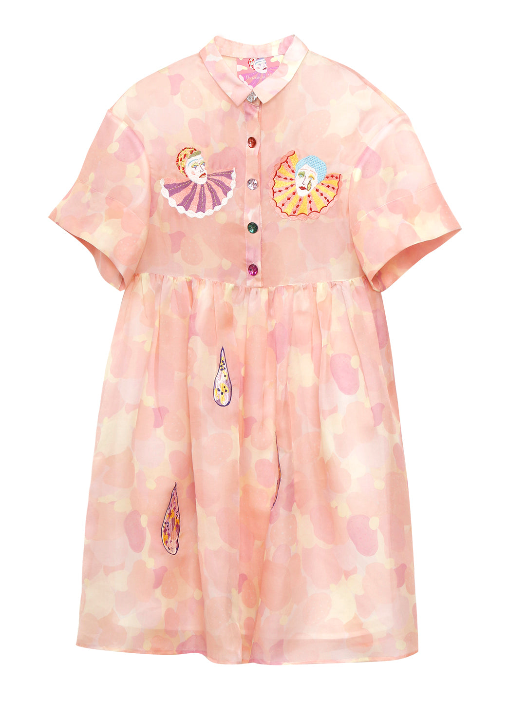 Unlogical Poem Pierrot Embroidery Pink Silk Dress