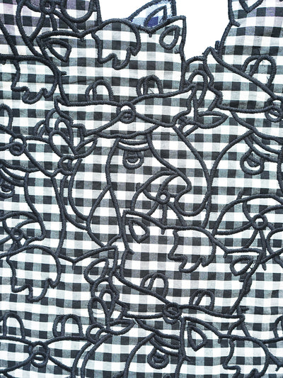 Unlogical Poem Cat Embroidery Reversible Black Gingham Smock