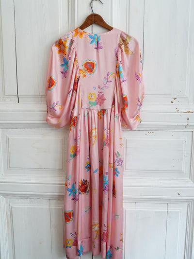 Unlogical Poem  Cat Appliqué and Hand-Painted Print Silk Dress
