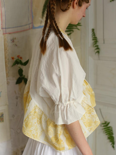 Unlogical Poem  Poetic Embroidered Ruffle Top with Batwing Sleeves