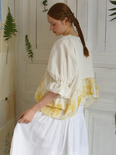 Unlogical Poem  Poetic Embroidered Ruffle Top with Batwing Sleeves
