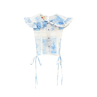 Unlogical Poem Lace-up Ruffled Floral Print Tank Top （Multi Color）