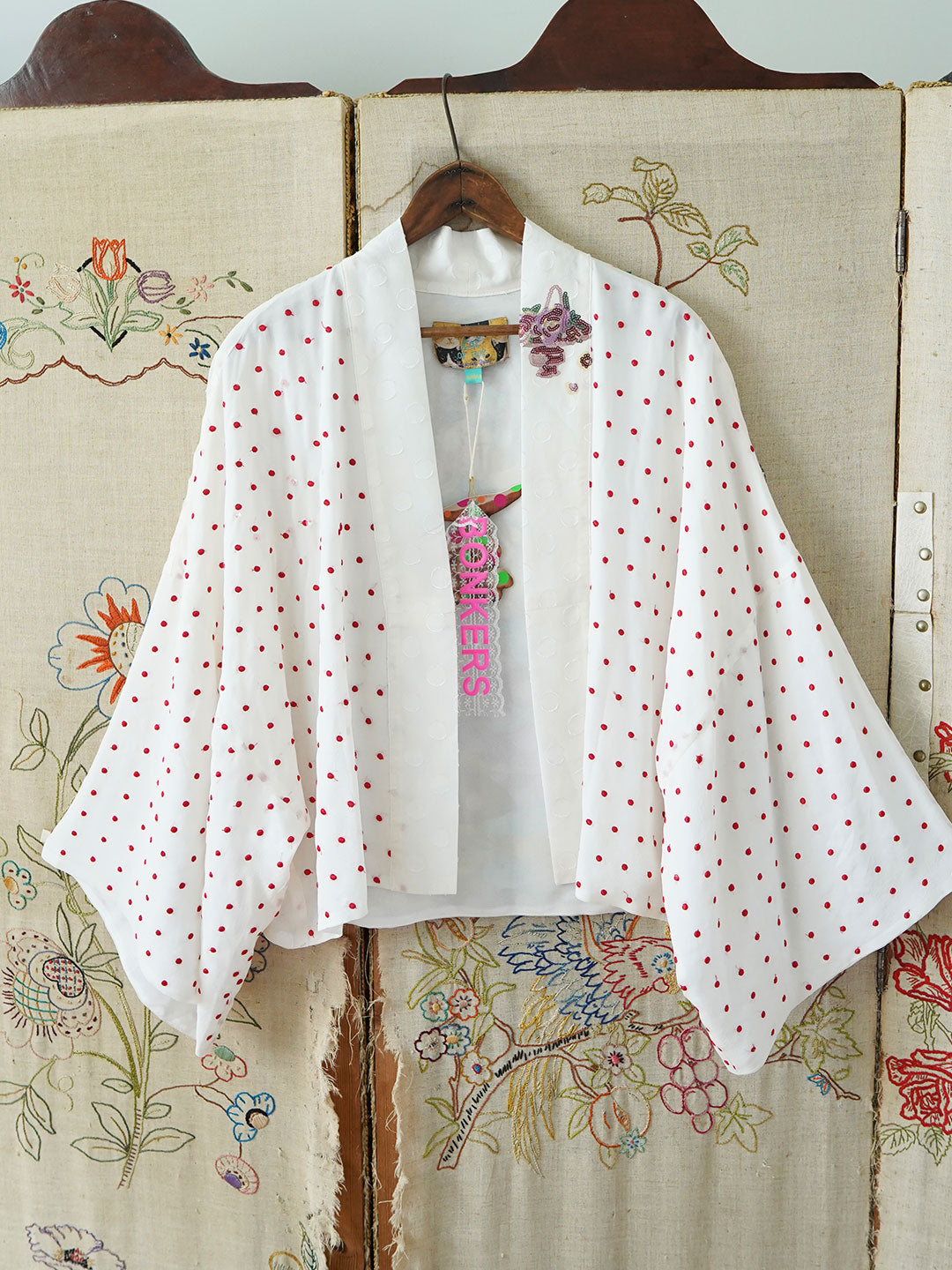 Unlogical Poem One-of-a-kind Red and White Polka Dots Kimono