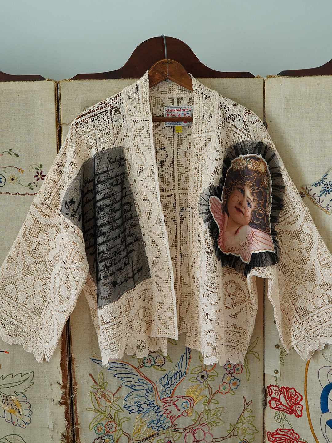 Unlogical Poem Angel Printed Poetry Embroidery Patchwork Kimono
