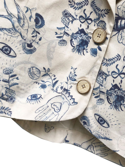 Unlogical Poem Illustration Print Cotton Short Blazer