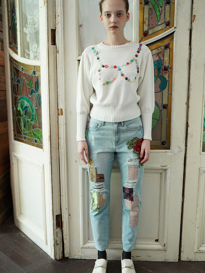 Unlogical Poem Buttons Knit Sweater