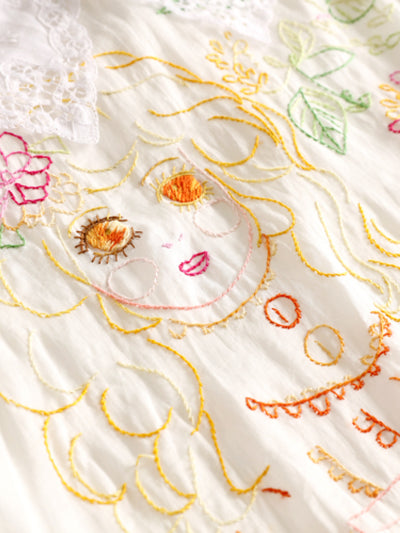 Unlogical Poem Girl Ilustration Hand Embroidered Antique Lace Dress