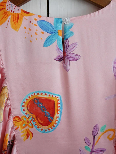 Unlogical Poem  Cat Appliqué and Hand-Painted Print Silk Dress