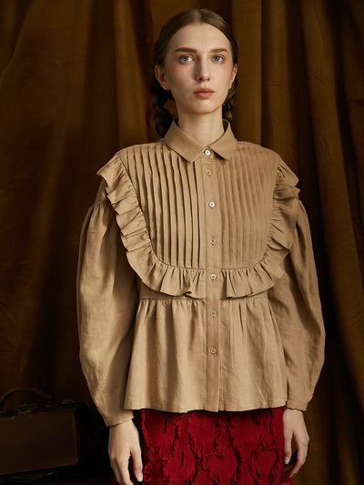 Unlogical Poem Victorian style Pleated Yellow/Red Ramie Shirt