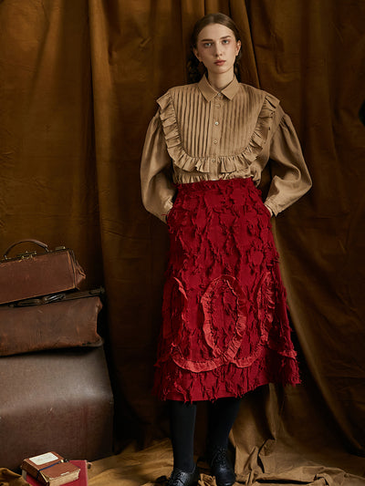 Unlogical Poem Victorian style Pleated Yellow/Red Ramie Shirt