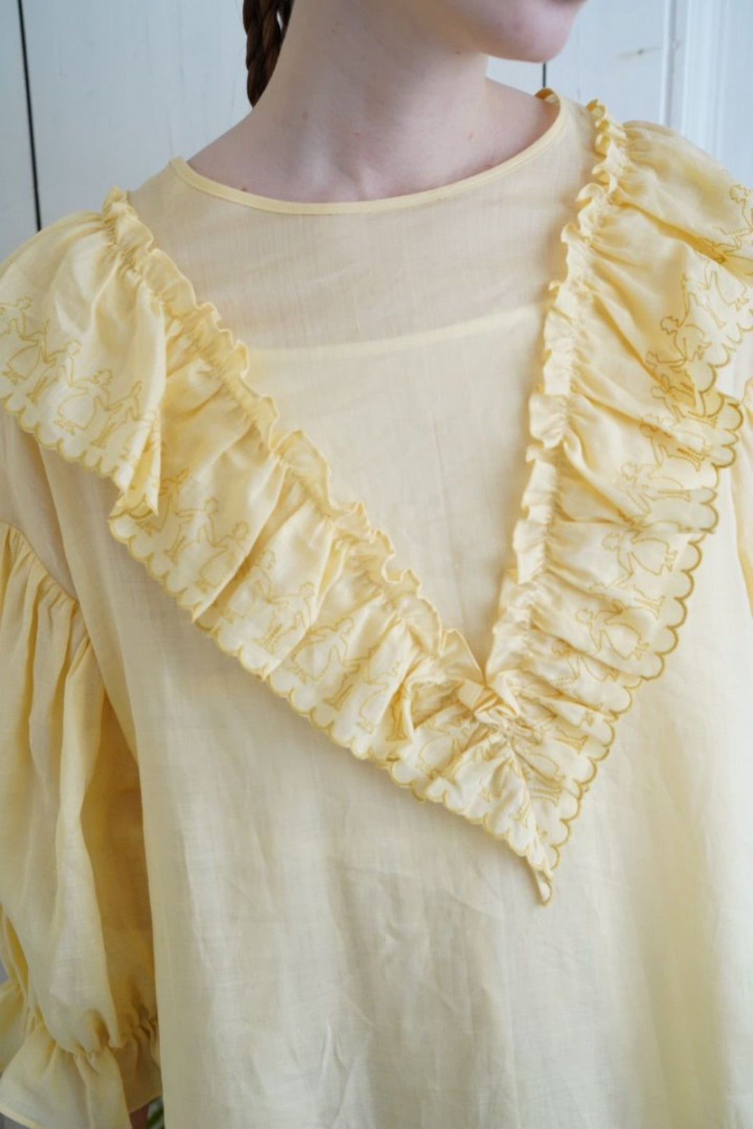 Unlogical Poem V-neck Ruffled Silhouette Embroidered Dress