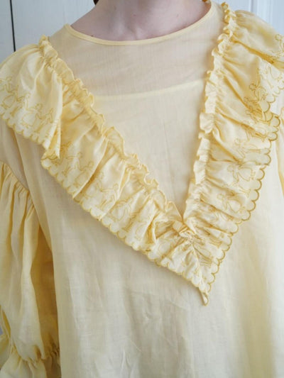 Unlogical Poem V-neck Ruffled Silhouette Embroidered Dress
