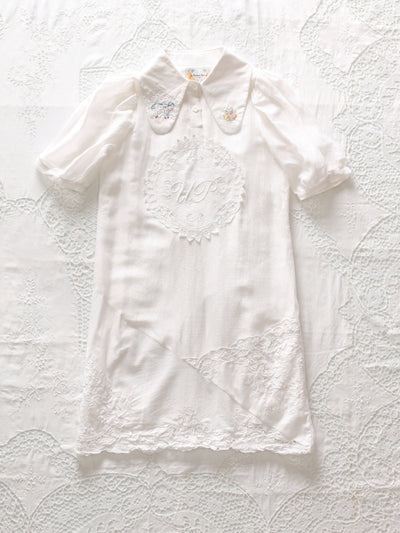 Unlogical Poem Hand Embroidered Antique Lace Panel White/Black Dress