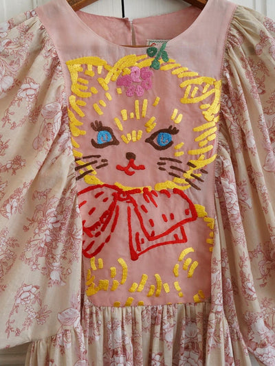 Unlogical Poem  Vintage Style  Cat Appliqué and Floral Prints  Dress