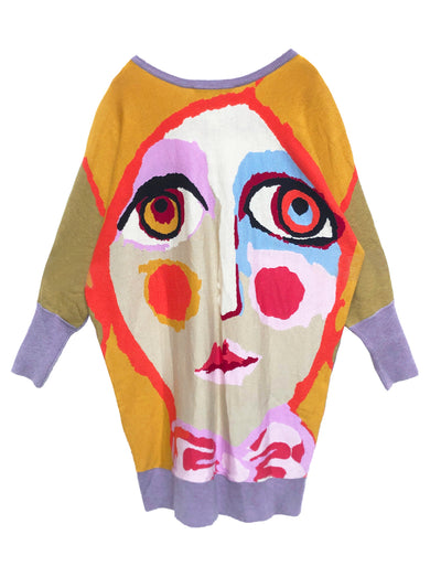 Unlogical Poem Double-sided Girl Face Illustration Knitted Sweater Dress