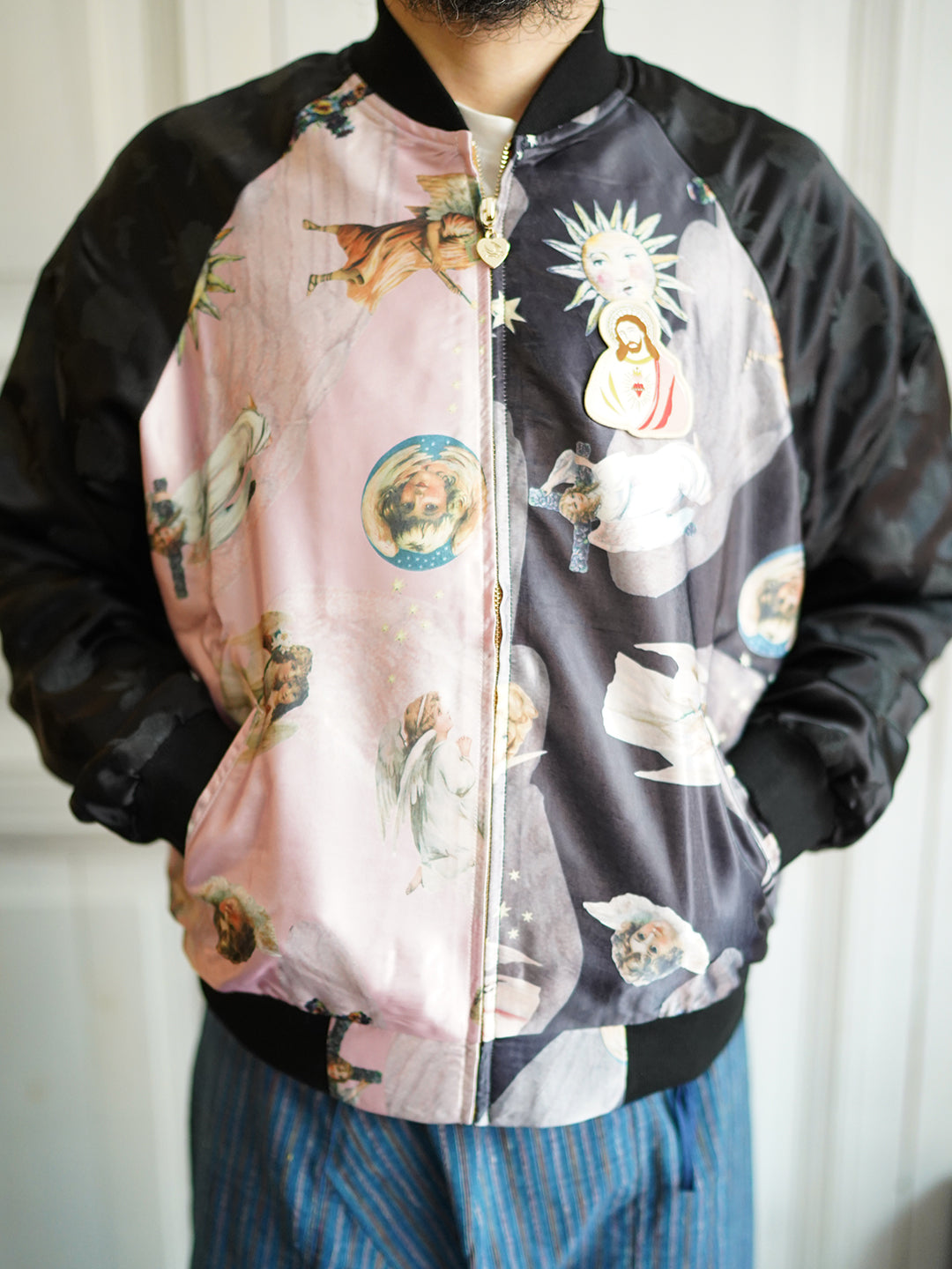 Unlogical Poem Angel Print Patchwork Souvenir Jacket