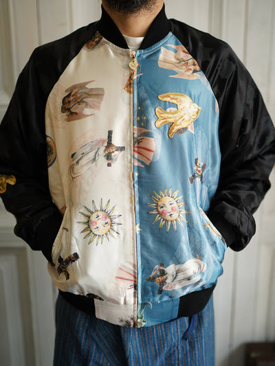 Unlogical Poem Angel Print Patchwork Souvenir Jacket