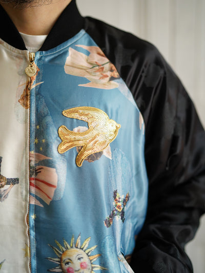 Unlogical Poem Angel Print Patchwork Souvenir Jacket