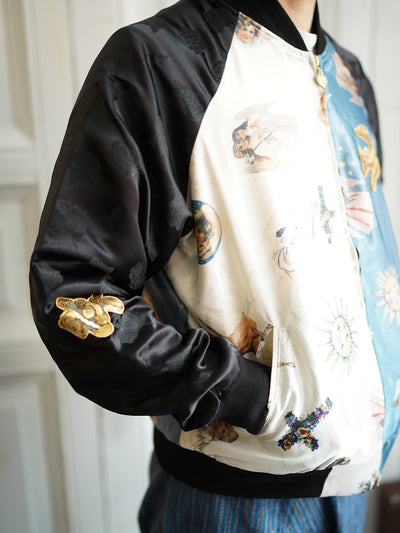 Unlogical Poem Angel Print Patchwork Souvenir Jacket