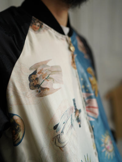 Unlogical Poem Angel Print Patchwork Souvenir Jacket