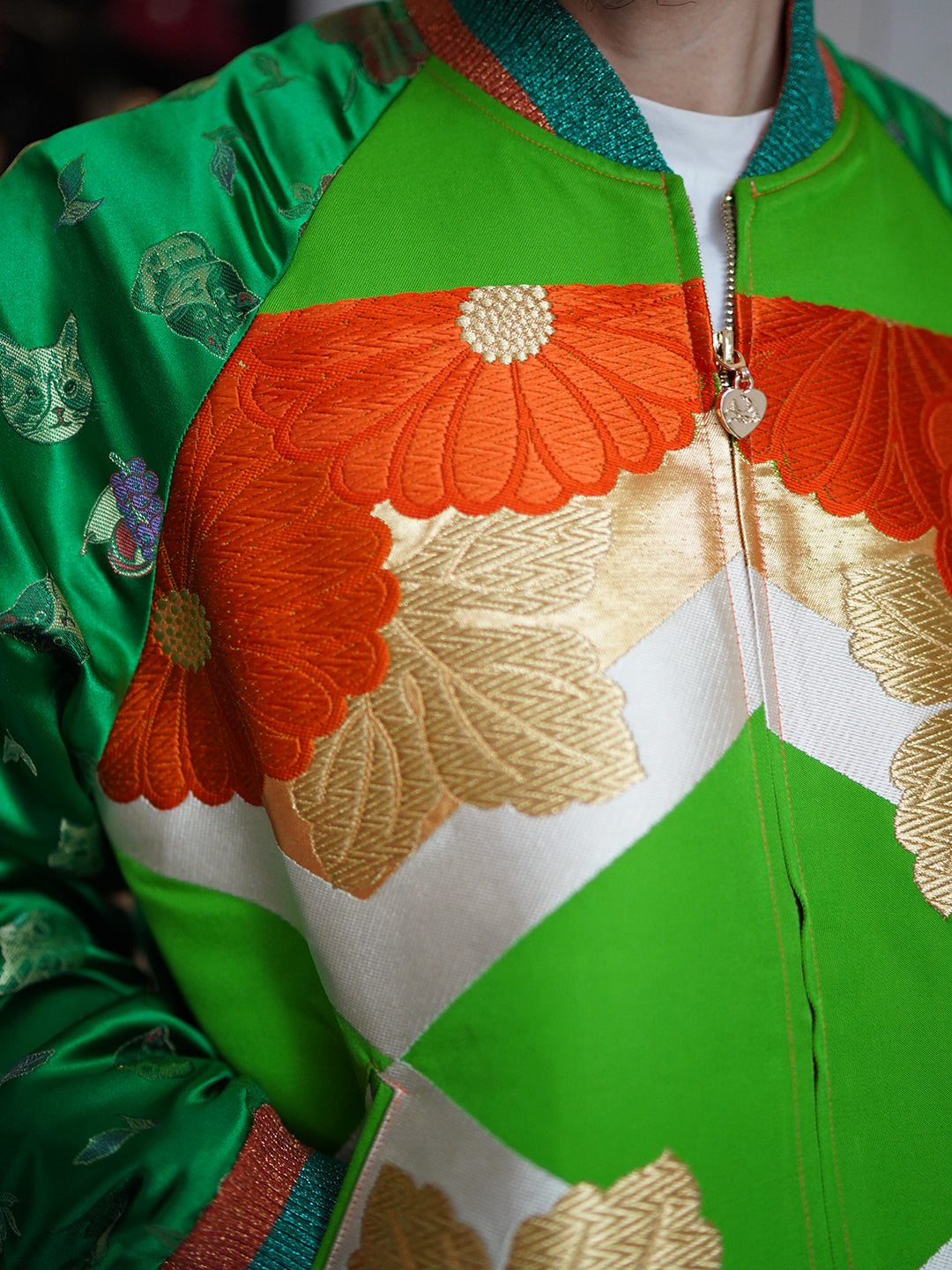 Unlogical Poem Classical Style Brocade Patchwork Green Souvenir Jacket